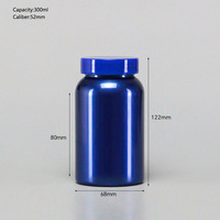 Bouteille en plastique PET recyclée écologique bleue de 300 ml pour pilules, comprimés et capsules