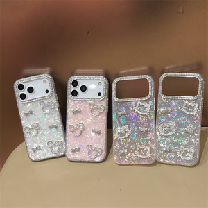 เคสโทรศัพท์ลายการ์ตูนคิตตี้รูปเปลือกหอยสำหรับ iPhone 17 16 15 Pro Max ประดับเพชร ลายเปลือกหอยสีรุ้ง ลายเมาส์โบว์  ฝาหลังแบบเลเซอร์ - Product Image 1
