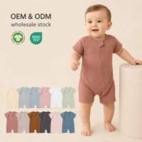 Grosir pengiriman cepat Romper pendek Bayi Romper pendek ritsleting polos Romper bayi lengan pendek