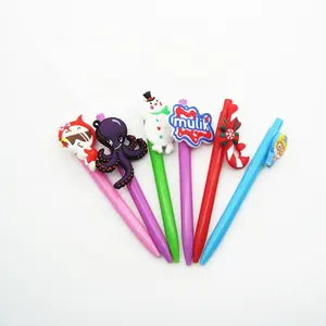 Bolígrafo de plástico con clip de dibujos animados, bolígrafo personalizado con logotipo de goma de pvc, para promoción, novedad