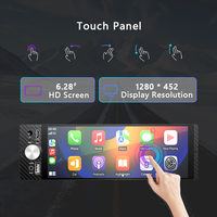 Lecteur MP5 pour voiture de 6,28 pouces avec écran tactile, transmetteur FM CarPlay, audio haute résolution, stéréo, carte USB SD 6 Go