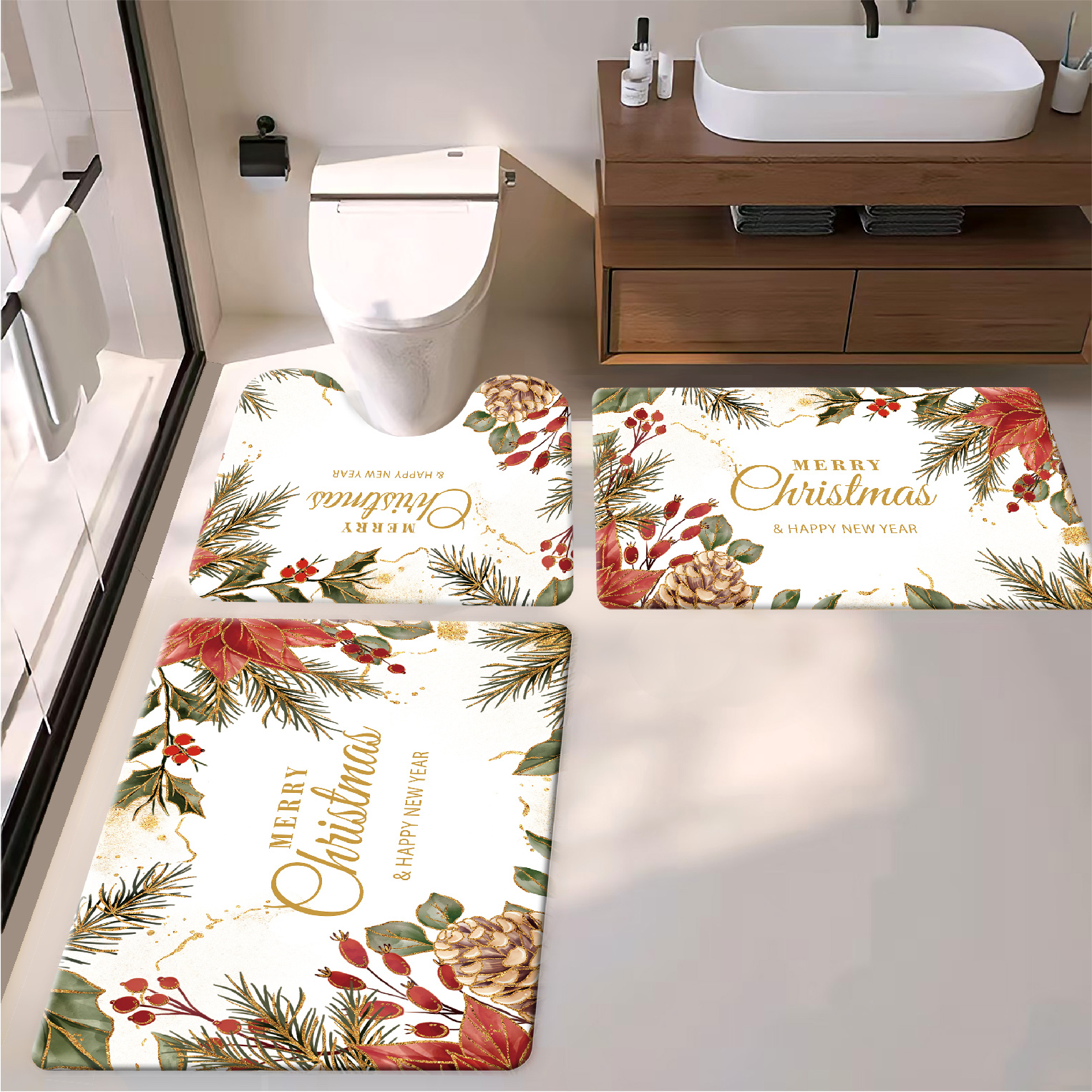 Imprimé floral de Noël avec pommes de pin et baies