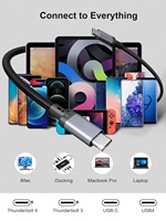 Kabel USB-C ke Type-C 240W48V5A PD Pengisian Cepat Transfer Data 80GB Kabel Kepang 16K untuk Perangkat Thunderbolt5/4 MacBook Samsung
