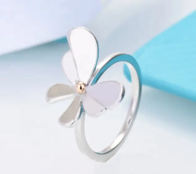Drop Shipping Fashion Luxury Branded Jewelry Packaging Designer Jewelry 2 Tone Stainless Steel #5-9 Butterfly Ring For Women