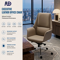Chaise de bureau de direction ergonomique de luxe moderne Aston S-081B en cuir véritable, réglable en hauteur, pivotante, chromée