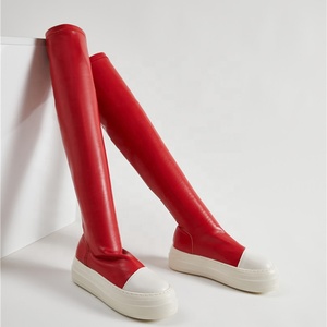 Thick Sole Shoes Stretchy Long Boots Round Toe Platform Over Knee High Flat <b>Booties</b> Women Flats Casual - Product Image 4