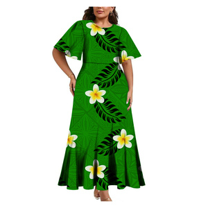 Vestido Casual de Talla Grande con Logotipo Personalizado, Estilo Tribal Polinesio, Vestido de Noche Plisado con Media Manga de Campana y Cuello Redondo para Mujer - Product Image 4