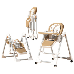 Chaise haute réglable en hauteur pour l'alimentation des bébés, chaise de repas confortable en plastique avec roulettes, design pliable - Product Image 5