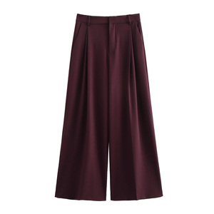 <span class=keywords><strong>Pantaloni</strong></span> Lunghi Casual da <span class=keywords><strong>Donna</strong></span>, Design a Gamba Larga, Colore Borgogna, Chiusura con Cerniera - Product Image 1