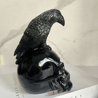 Halloween Skull- & Raven Resin Sculpture - Gothic Yard Decor for Spooky Atmosphere, Handcrafted Outdoor Halloween Art Piece