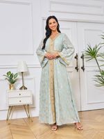 Robe de soirée vintage pour femmes musulmanes, style Moyen-Orient, Dubaï, longueur mi-cuisse, col en V, motif floral, silhouette naturelle en A