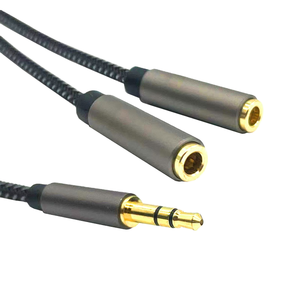 Cable de extensión divisor AUX estéreo de Audio de 3,5mm, <span class=keywords><strong>adaptador</strong></span> de conector de auriculares Dual de nailon para coche, divisor de Audio conveniente para coche - Product Image 1