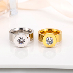 Men's Geometric <b>Titanium</b> Steel <b>Ring</b> With Bezel Set Diamond 18K Gold Plated Fashion Jewelry Gift For Men - Product Image 4