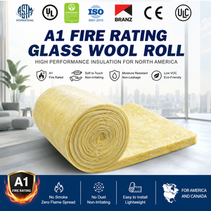 Aislamiento Térmico de Fibra de Vidrio ASTM E84 A1 Ignífugo R13 de 3.5 Pulgadas para Techos de Edificios Metálicos, Rollo de Lana de Vidrio - Product Image 1