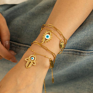 Pulsera de acero inoxidable de doble capa con estilo bohemio, pulsera de cadena con Clip de papel de ojo de <span class=keywords><strong>diablo</strong></span> a la moda para mi <span class=keywords><strong>hija</strong></span> - Product Image 3