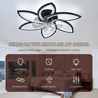 Ventilateur de plafond commercial moderne avec télécommande, moteur AC/DC, 3 vitesses, intensité variable, forme de fleur en acrylique, source LED, pour hôtels