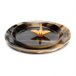 Bol décoratif artisanal personnalisable en corne de buffle, rond, taille 10 pouces, surface polie, pour cadeaux de Ramadan et Diwali, idéal pour la présentation - Product Image 1