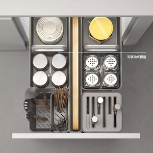 Cooper Seasoning Pull-Out Basket Aluminum Alloy Double-Layer Drawer Knife Rack <b>Kitchen</b> <b>Storage</b> Minimalist Design - Product Image 2