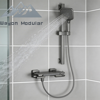 Système de douche thermostatique en cascade gris anthracite Wayon pour salle de bain préfabriquée