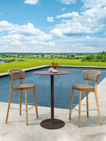 Nouvelle collection de meubles de bar de haute qualité en teck fabriqués à Foshan, table rectangulaire et ensemble de tabourets de bar