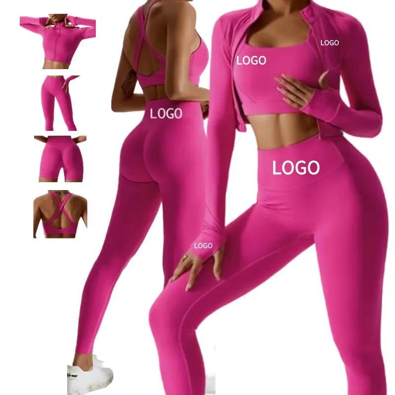 2024 Groothandel Plus Size Fitness Vrouwen Gym Yoga Kleding Workout Sportkleding Butt Lift Broek Vrouwen 4 Stuk Yoga Sets
