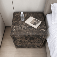 Petite table d'appoint de luxe en pierre naturelle pour salon, avec tiroir, en marbre brun Emperador foncé, pour chambre à coucher