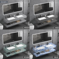 Meuble-lavabo flottant en dalle de roche pour salle de bain, vasque simple en pierre frittée avec miroir LED anti-buée