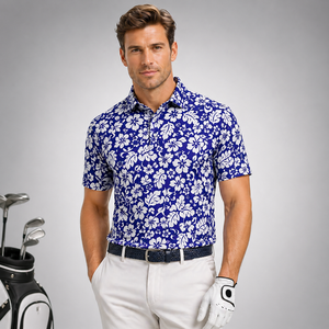Polo de golf floral pour homme, respirant, léger, performance, décontracté, sport, logo personnalisé - Product Image 2