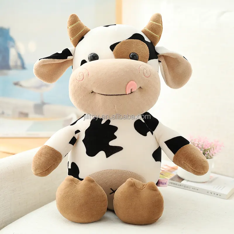 11.8 इंच रंगीन पशु भरवां दूध गाय आलीशान खिलौने गुड़िया तकिया नरम बनाने के लिए रुको टैग के साथ कढ़ाई oem