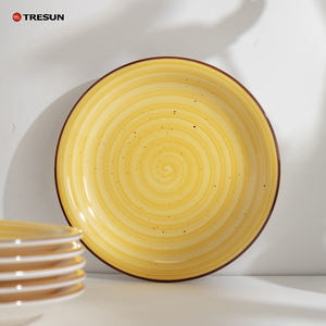 Plato de gres occidental pintado a mano de diseño italiano, juego de cena de cerámica, platos de cena planos redondos - Product Image 1