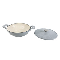 Fabricant OEM ODM d'ustensiles de cuisine : Wok en fonte émaillée martelé avec couvercle, poignées doubles, marmite à soupe