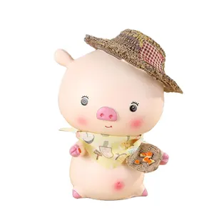 最新款式批发手工草帽小猪定制儿童存钱罐