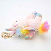 Porte-clés Licorne Ailes Arc-en-ciel en Peluche, Jouet Doux en Peluche, Petits Jouets Licorne de Dessin Animé, Poupée Cadeau, Porte-clés Cheval