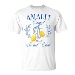 T-shirt Social Club della Costa Amalfitana Italia, design limone, bianca, unisex - Product Image 1