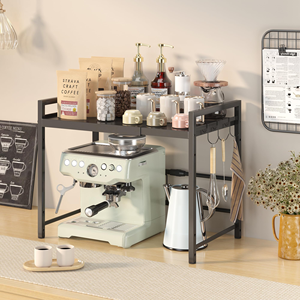 Étagère extensible à 2 niveaux pour micro-ondes, étagère de rangement pour comptoir pour ustensiles de cuisine et vaisselle, support pour four à micro-ondes en acier au carbone - Product Image 5