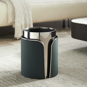 سلال فندقية فاخرة مخصصة من الفولاذ المقاوم للصدأ والجلد، سلة مهملات جلدية منسوجة راقية لدورات المياه في الفنادق - Product Image 4