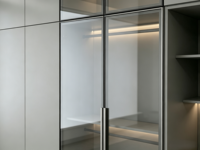 Armoire moderne de luxe légère en alliage d'aluminium sur mesure avec coiffeuse intégrée, unité double porte gain de place pour petites chambres