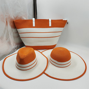 Ensemble d'été pliable 3 pièces - Chapeau de paille à large bord rayé et sac fourre-tout tressé, combo respirant de protection solaire pour l'extérieur, casquette au crochet - Product Image 2