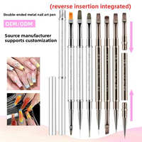 Ensemble de pinceaux professionnels double tête 2-en-1 ultra fins pour gel UV, avec logo personnalisé et couvercle, pour ongles