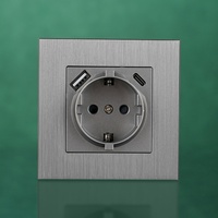 Installation facile, prise allemande standard européenne avec port USB A+C, durable, sûre, panneau en aluminium brossé, solution de luxe pour votre maison