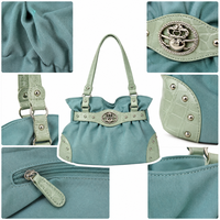 Sac fourre-tout vintage bleu ciel orné de strass, style vieilli, à porter à l'épaule, pour femme, idéal pour le shopping et l'usage quotidien