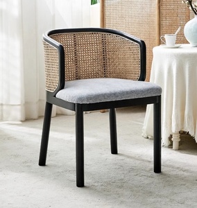 Kursi Makan warna Solid, kayu Solid disesuaikan, lapisan kain, Hotel, restoran, Meja makan, kayu Modern + rotan - Product Image 2