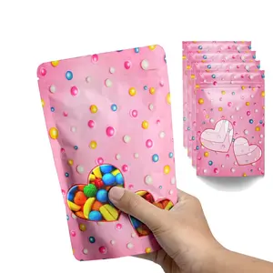 Customized Biodegradable Stand-Up Pouch Food Packaging Resealable Zipper Lock Flower Bag Holographic Polyester Film Plastic Bag