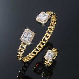 European American Style Square Gemstone Gold Plated <b>Bracelet</b> Unisex Fashion Chain Link Jewelry - Product Image 3
