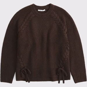 Maglione <span class=keywords><strong>a</strong></span> Coste con Dettaglio Intrecciato e Fiocco Laterale, Morbido Pullover con Collo Rotondo per Adulti - Product Image 1