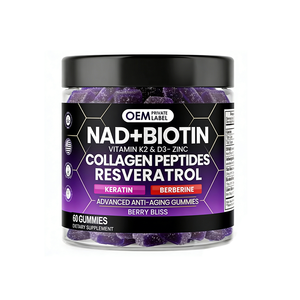 Gomitas Antienvejecimiento con NAD+, Resveratrol, Berberina, Biotina, Colágeno, Queratina, Zinc, Vitamina K2 y D3, Gomitas de NAD para Cabello, Piel, Uñas y Articulaciones - Product Image 1