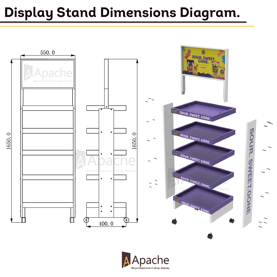Apache Customized Foldable Modern Candy Rack Wooden Floor Stand for Candy Shops Sweet Stores Supermarket Confectionery Aisles — view 2
