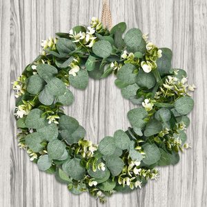 Guirnalda de Navidad de limón de hortensia de eucalipto artificial para arte de pared de puerta delantera y decoración de otoño invierno coronas y guirnaldas decorativas - Product Image 6
