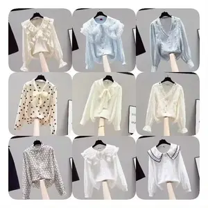 2024 화이트 셔츠 레이디 봄 디자인 새틴 셔츠 복고풍 기질 긴팔 여성 드레이프 탑 셔츠 캐주얼 디지털 인쇄