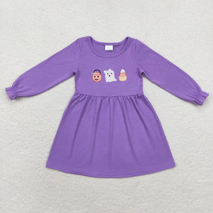 Vestido y Mono Morado de Algodón con Apliques de Halloween, Manga Larga, Cuello Redondo, Lindo, para Niñas, Ropa de Otoño - Product Image 2
